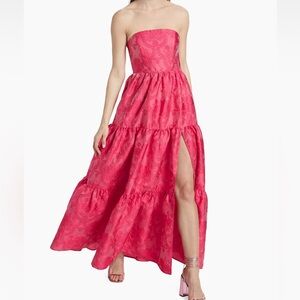 Bright pink floral strapless dress